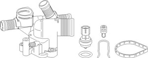 Termostaattikotelo, Etupää, Vaihteiston puoli, Sylinterikansi, NISSAN,OPEL,RENAULT,VAUXHALL, 1106 100 Q0L, 1106 100 Q1B, 44 33 121, 44 3