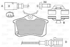 Jarrupalasarja, levyjarru, Taka-akseli, AUDI,CITROËN,DS,FIAT,FORD,LANCIA,PEUGEOT,PLYMOUTH,SAAB,SEAT,SKODA,VW, 1001096, 1027640, 1115107,