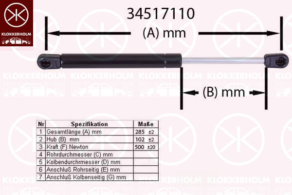 Kaasujousi, takaluukku KLOKKERHOLM 34517110
