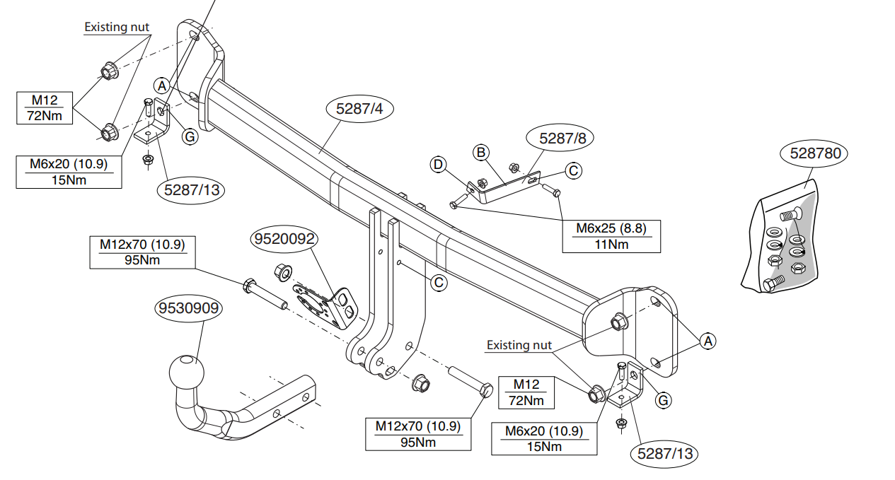 Vetokoukku BRINK 528700 BMW 5, Estate F10, F11