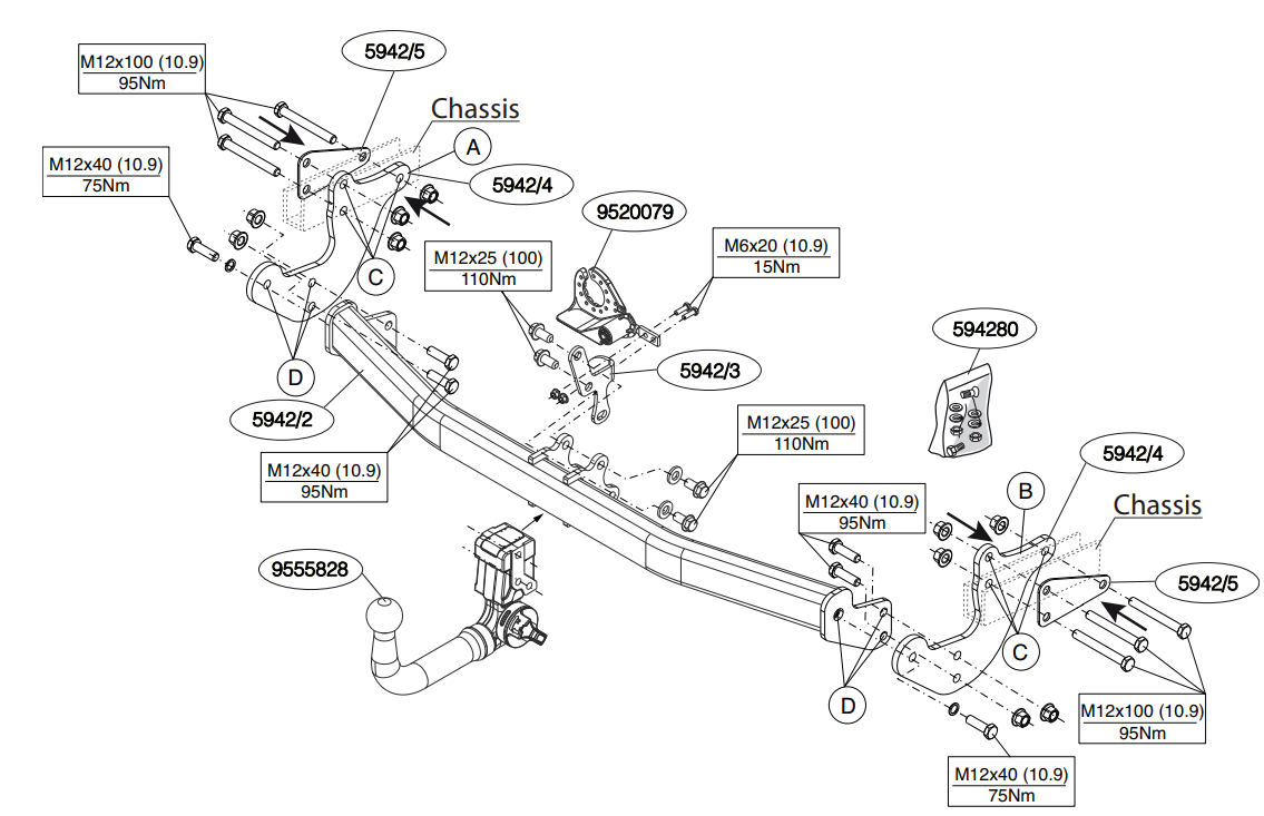 Vetokoukku BRINK 594200 MB V-Class, Vito W447