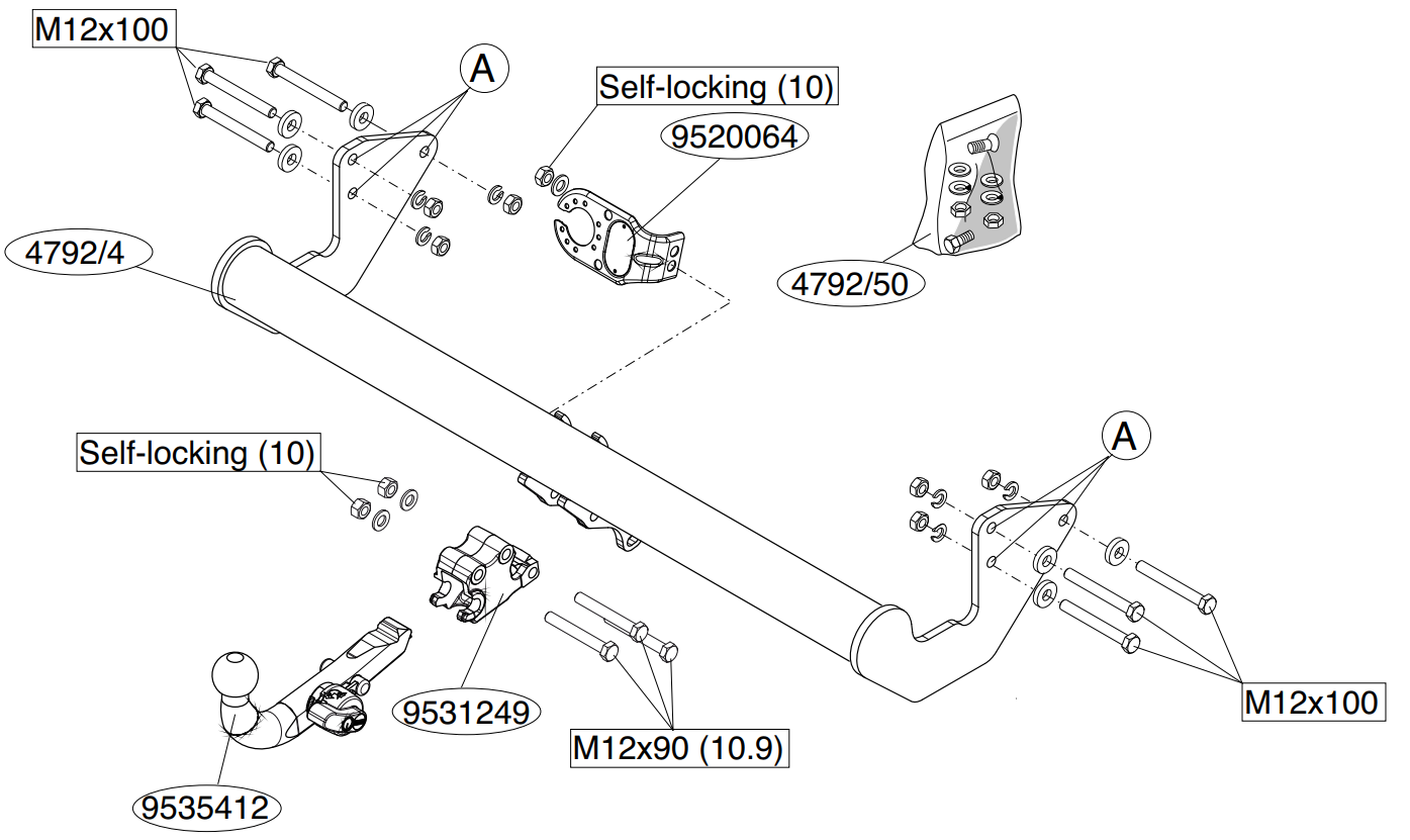 Vetokoukku BRINK 479200 MB Vito, Mixto W639